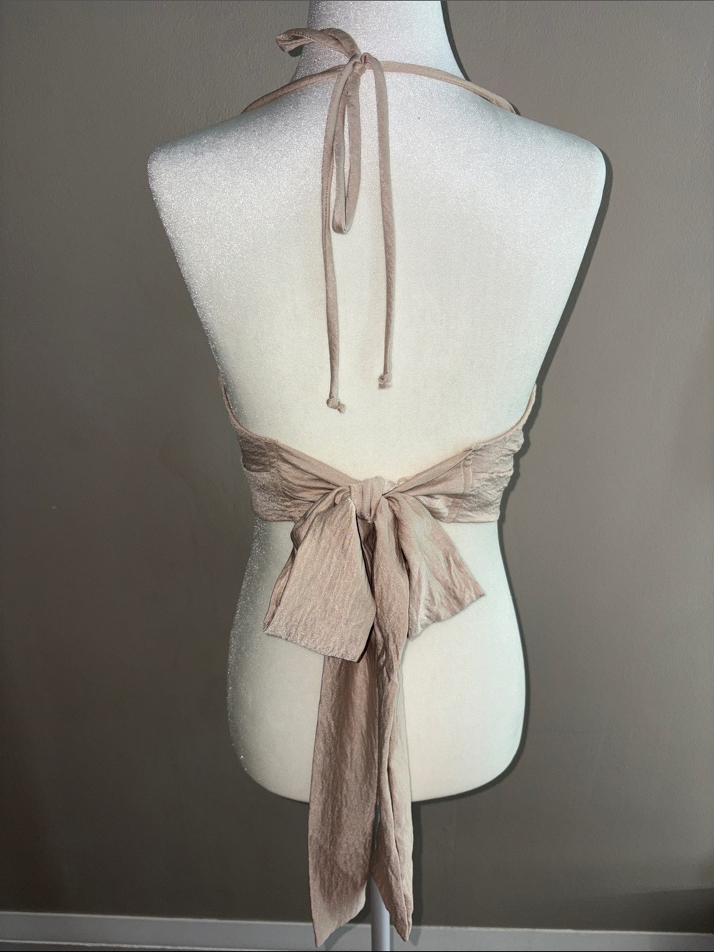Woven Halter Crop Top with Tie Back in Cream - Picture 1 of 3